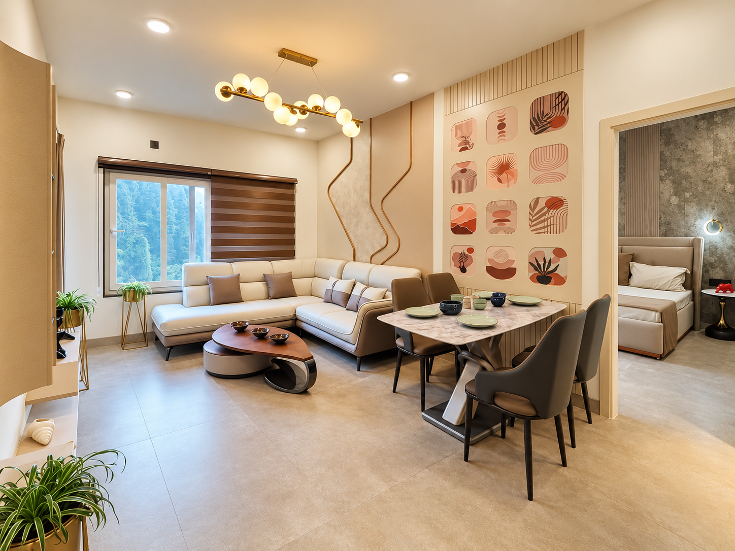 Luxury living and dining room in the Tara Devis Enclave sample flat