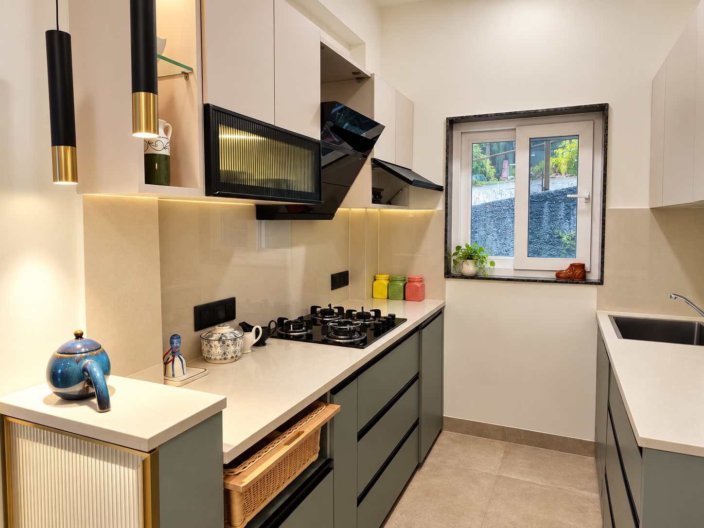 Modern modular kitchen in the Tara Devis Enclave sample apartment